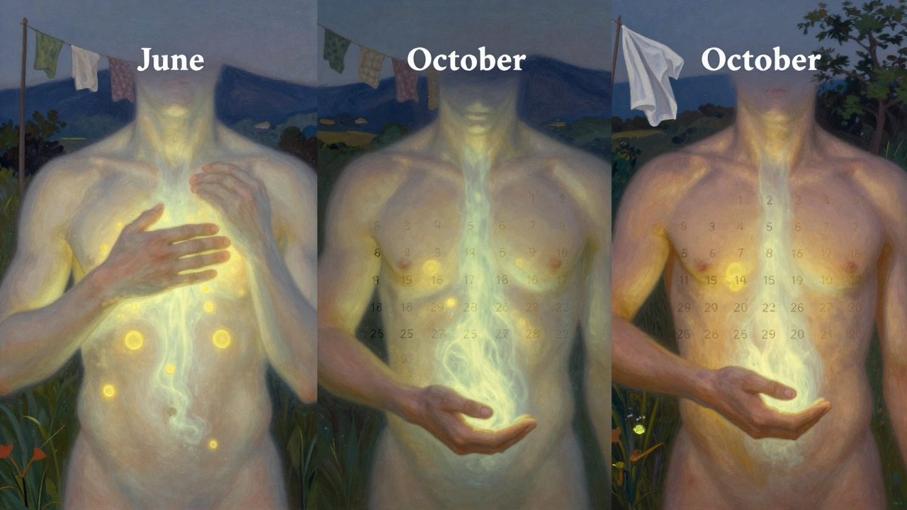 A calendar shows seasonal skin recovery, with monthly shampoo rituals and cotton fabrics symbolizing prevention.